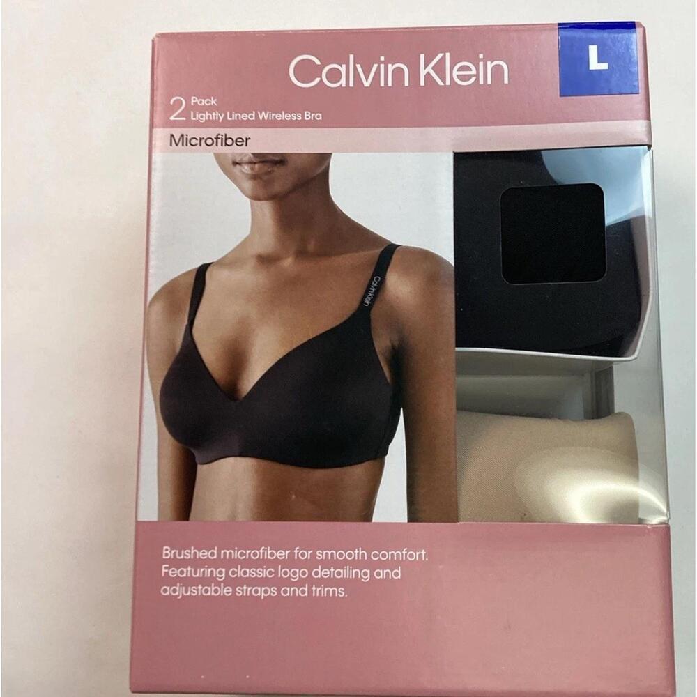Calvin Klein 2-Pack Lightly Lined Wirefree Bra Brushed Microfiber, Size Large.AT